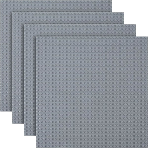 Byggeplade, 4 stk. klassiske baseplader, 25,5 x 25,5 cm, bundplade, kompatibel med alle større mærker, byggelegetøj til børn 4 st ljusgrå