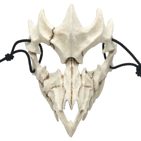 Nincee Japansk Halloweenmask, Tiger Cosplaymask - Halvansiktsmask i harts, vit dödskalle, skrämmande mask, drake