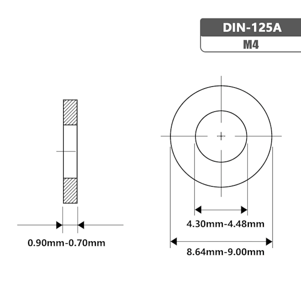 M4 x 9 mm ulkokehän tasomaiset tiivisteet - 100 kpl 316 ruostumattomasta teräksestä valmistettuja tasomaisia tiivisteitä Silver M4/316