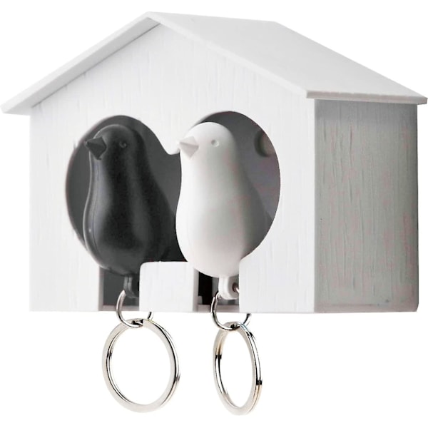 Nyckelring, sparvdesign i vitt/rosa black