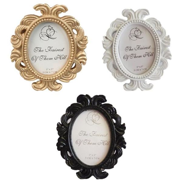 Valkoinen (9,5X8cm) Lite Retro Oval Baroque -kuv框，yöpöydän pöytäkoriste kodin ja puutarhan sisustukseen