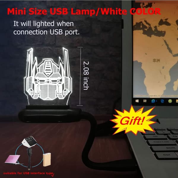 3D optisk illusjon Transformers modell skrivebordsbordlampe LED natt