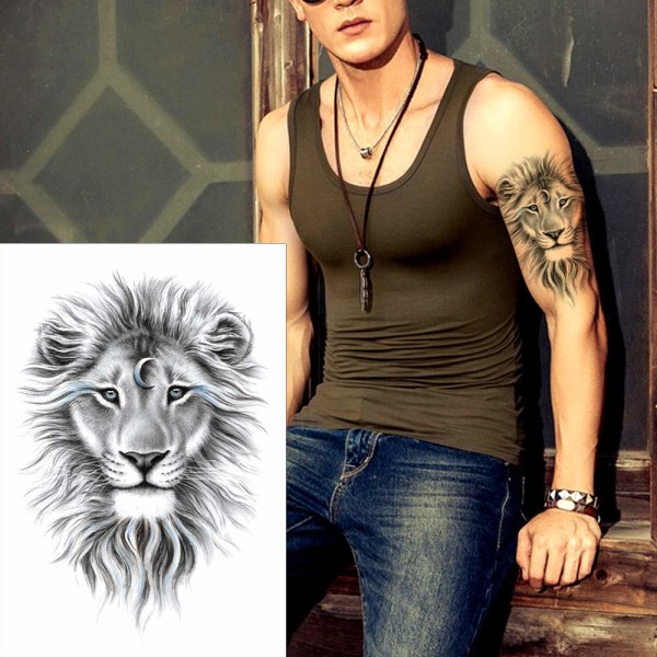 CQBB 6 ark svart tigerlejon tillfällig tatuering, armbröstbentatueringsklistermärke för män kvinnor, vilda djur Djurdesigner Kroppskonst