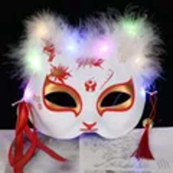 Luminous Led Räv Mask Japanska Cosplay Blinkande Glöd Mask Mörk Ögon Mask Rave Kostym Anime Halv Ansikte Katt Masker Maskerad Parti Rekvisita 14