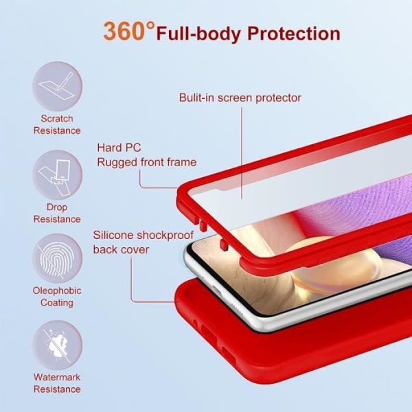 CQBB 360 Integral Case för Samsung A32 5G Röd, Anti-Scratch Light Mjuk