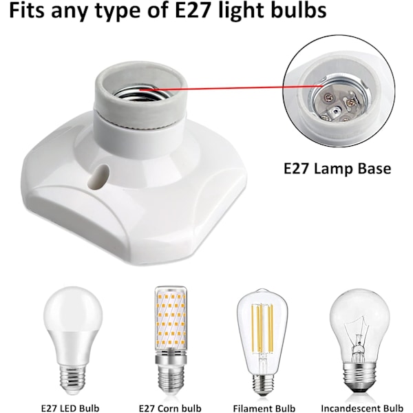 E27 skruvbar taksockel, E27 garasjeuttak, AC 220-240V, LED-lampeholder, hvit plastlampefot, sett med 4 4pc 4pc