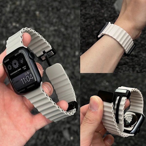 Magneettinen lukko Apple Watch Band Ultra 2 49mm 45mm 44mm 40mm 41mm 38 42mm Silikonirannekkeelle iWatch Series 7 6 3 se 8 9 Vihreä 42mm 44mm 45mm 49mm