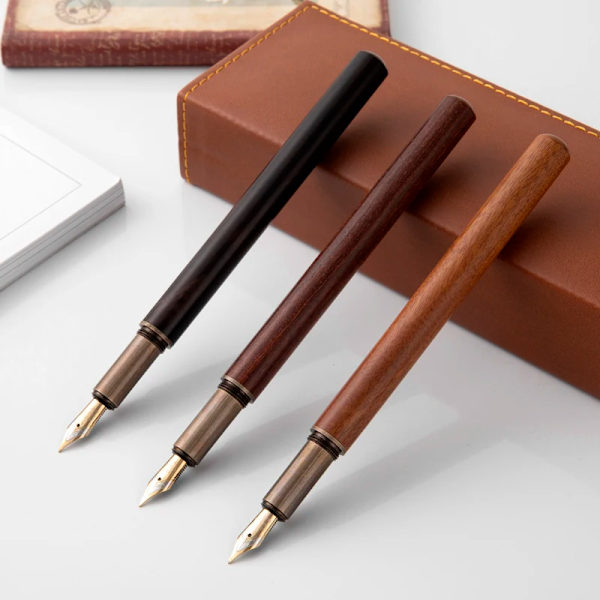 Lyx Retro Træ Bronze Fountain Pen Kontor Virksomhed Skrivning Kunst Kalligrafi Blæk Penne 0,5 Mm Skole Student Brevpapir Gaver Lilla Sandeltræ