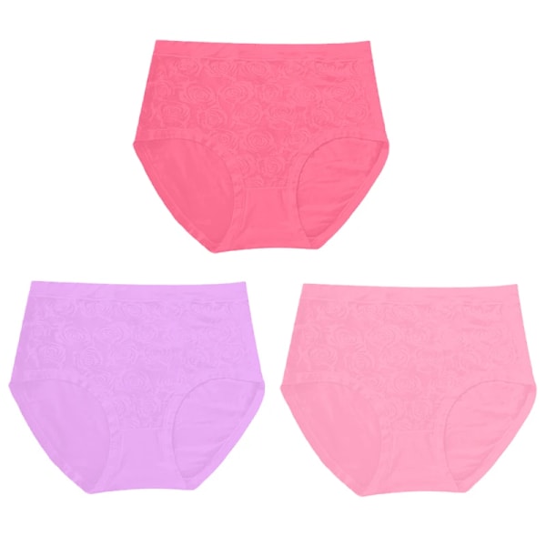3-pack Kvinnors Höga Midjetrosor Damunderkläder Modal Spets Andas Bekväma Underkläder Moder Medelåldern Kläder IP LP BP XL  45-57.5kg