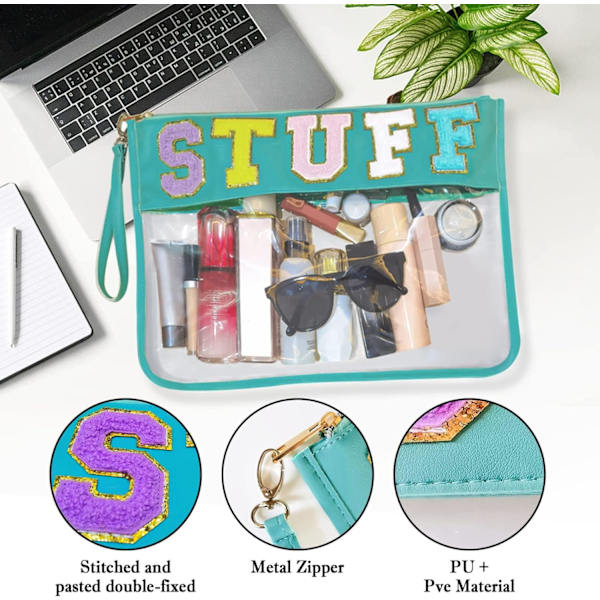 Chenille Bogstav Taske Klar Flad Ting Taske Makeup Pung Multi-Purpose Kosmetiske tasker med lynlås til kvinder rejser fitness strand kosmetiske tasker