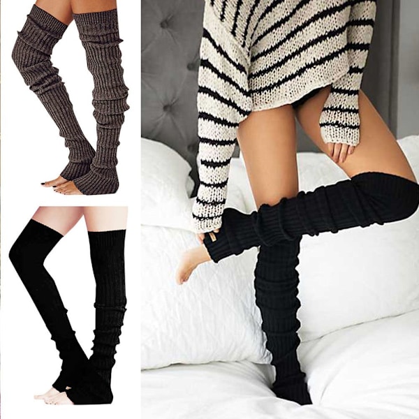Benvärmare High Knee Sox Stickad Virkad Stövlar Strumpor Leggings Svart - Hög Kvalitet Svart black