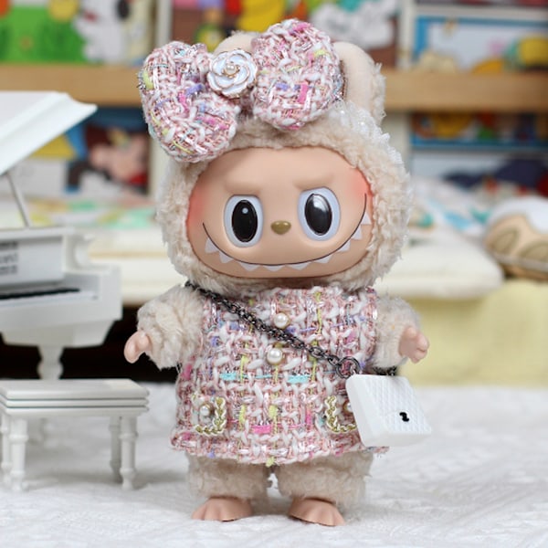 POP MART The Monsters Labubu Plysjdukke Etnisk Stil Kjole + Hodeplagg Veske (Ingen Leke) Pink