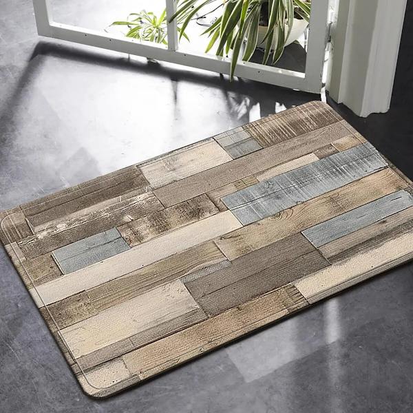 1 stk. Hjem Soveværelse Uldbræt Mønster Køkken Skridsikker Gulvmåtte Absorberende Antifouling Hjem Badeværelse Gulvmåtte Blå 40x60cm