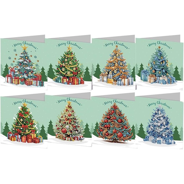 DIY Diamantkonst Julgranskortsset, 12/8/6/4-pack, Handgjorda Kristallkort HK043