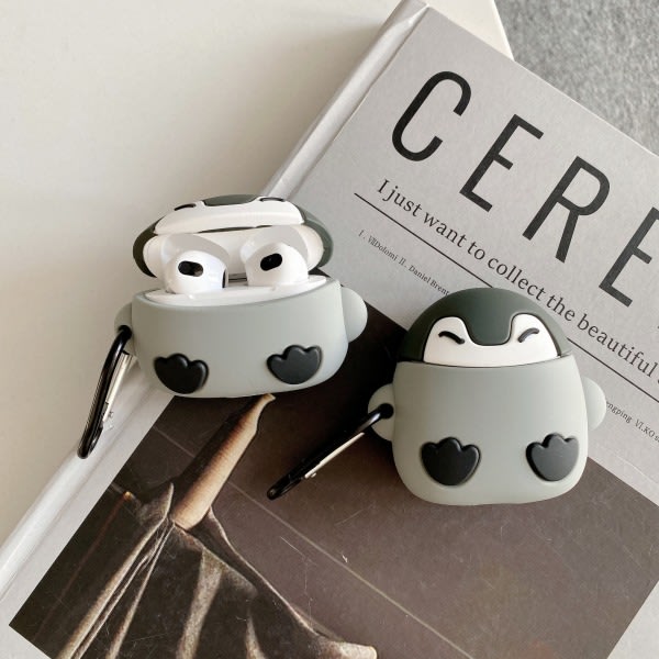 CQBB Airpod 3- case, sött tecknat djur- cover, 3D-roliga paket med mjuka hudfodral Barn Pojkar Tonåringar Flickor (Q Grey Penguin)