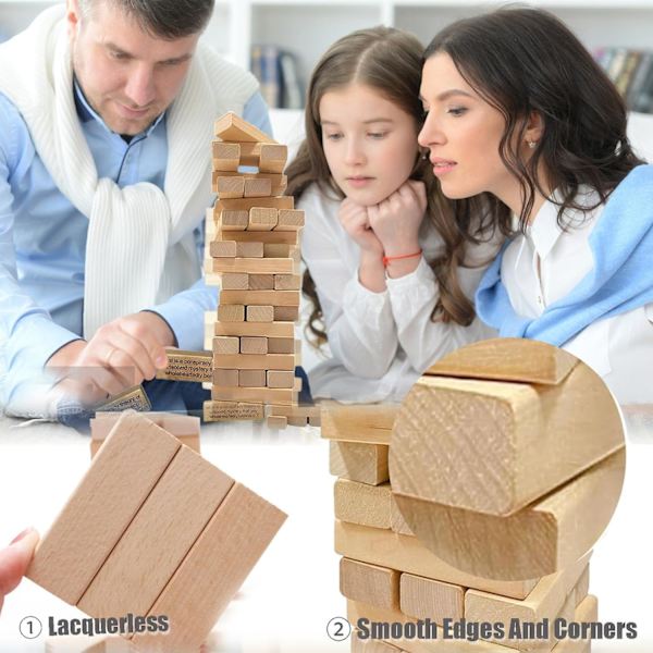 Icebreaker Questions - Tumbling Tower -peli, 54 osaa rakennuspeliä juhliin (pieni) Small