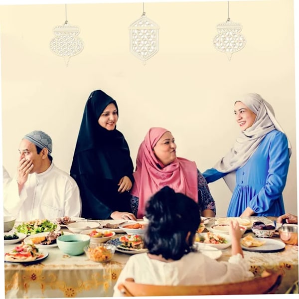 Trehengende pynt, hengende eid mubarak, tredekorasjoner for eid mubarak hjemmefestdekor, utlånt treheng 8st-Abcdefhi