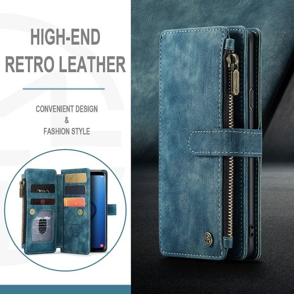 Kompatibel med Samsung Galaxy S9 Plus- etui Pung Flip-kortholder Pu Læder Magnetisk Beskyttende Flip Cover - Sort Blå SQBB