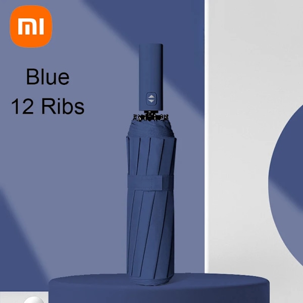 Xiaomi 12 Ben Solid Farve Automatisk Paraply Vægt Lytte Ihop Stor Butik Solskærm Uv Beskyttelse Til Kvinder Mænd Blå