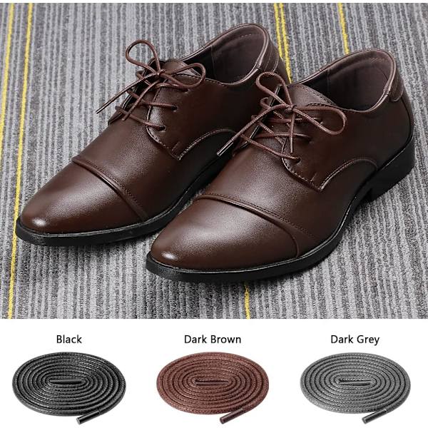 Vahatut pyöreät nauhat 3/32\" miesten ja naisten kenkiin - Musta, Tummanruskea, Tummanharmaa, 40\" - 3 paria Black Dark Brown Dark Gray 40"-3 Pairs