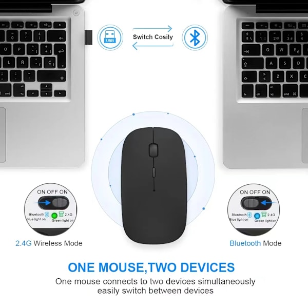 Uppladdningsbar trådlös mus Gamer 2.4G USB Bluetooth-kompatibel möss för bärbar dator Pad Tablet Macbook Ergonomisk spelmus Vit 1