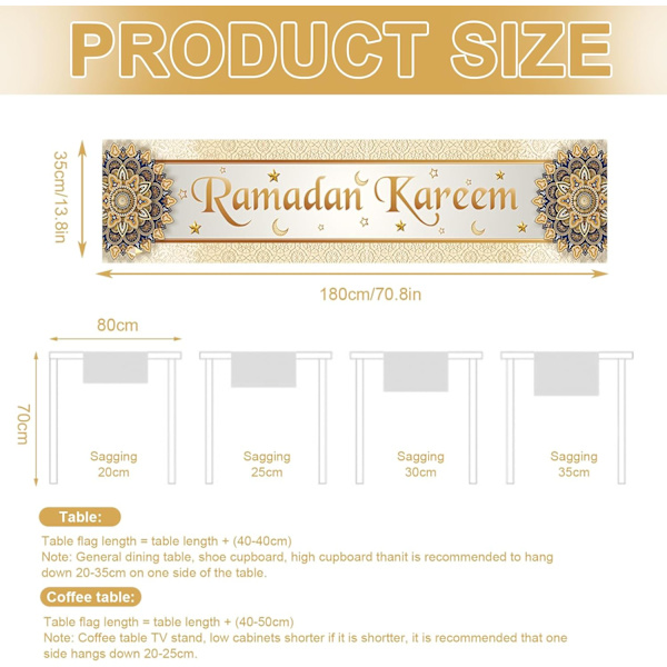 Ramadan-koristelu pöytäliina, eid mubarak -koristelu, pellava, muslimi/islamilainen iftar-juhlan pöytäliina, pöytäliina (#7) #7