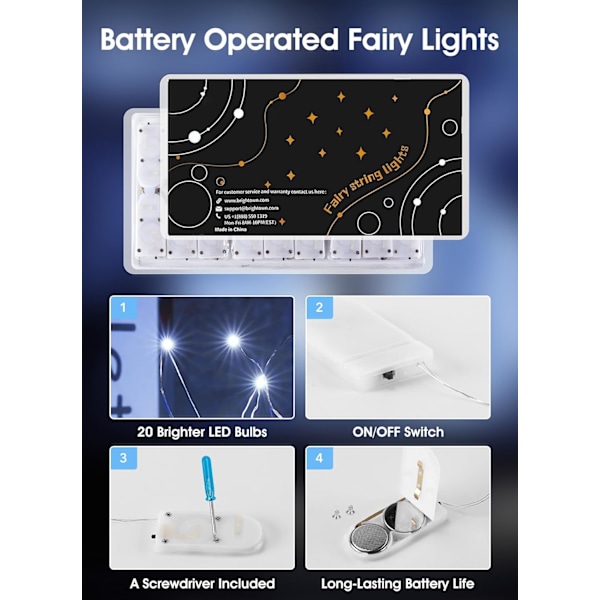 6-pack Batteridrivna Fejäljuslingor, 2 meter med 20 LED för DIY Bröllopsdekoration White 6 Pack