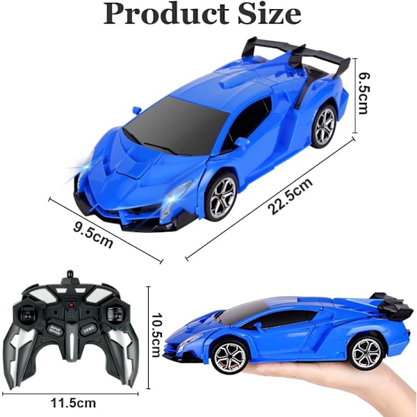 Fjärrstyrd bil, 1:18 Transformerande leksaker fjärrkontroll omvandla bil, 2-i-1 Transform robotleksak med 2,4 GHz fjärrkontroll Blå - Lamborghini