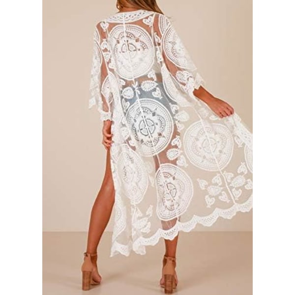 Dam Baddräkt Överdrag Baddräkt Kimono Lång Strandklänning Blommig Spets Bikini Badkläder Solskyddskläder