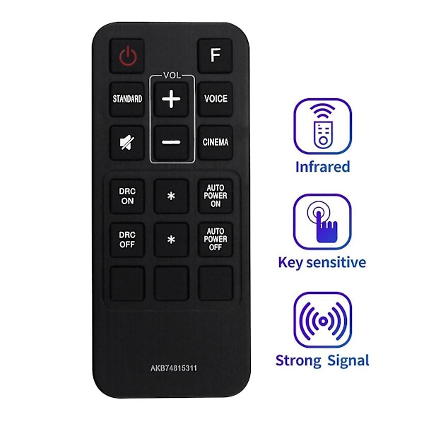 Bytt ut AKB74815311 fjernkontroll for LG Sound Bar LAS260B LAS160B LAS454B 45A1-D [DB]