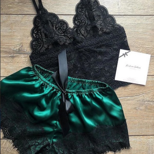 Sexy Pyjamas för Kvinnor 2 Bitar Topp Shorts Set Nattkläder Kläder Spets Pyjamas Underkläder Underkläder Underkläder Lila S