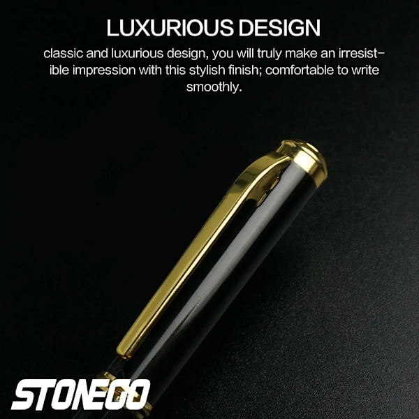 Stonego Fashion Metall fyllepenn, Metall Bläck Pennor Med Bläck Refill Converter Elegant Lackhus Kalligrafi Pennor black