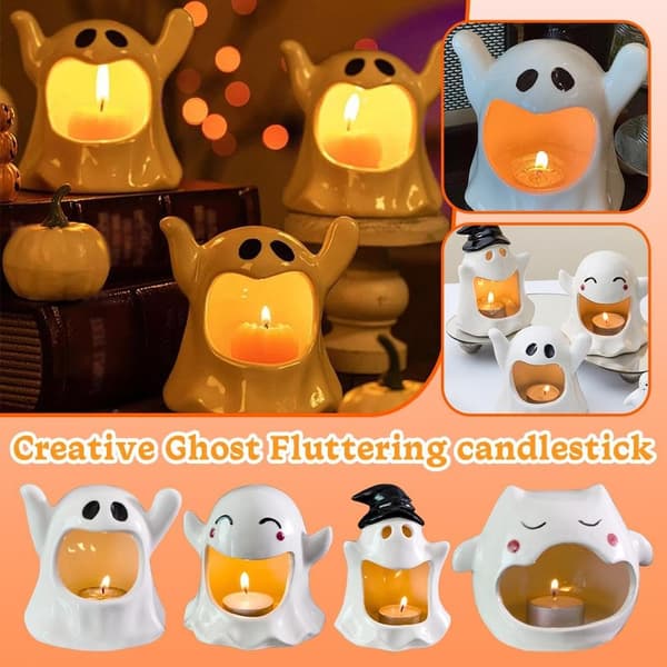 Halloween Spøkelses Lysestake, Søt Spøkelses Tealightkopp, Borddekorasjon, 4 stk 4 pcs