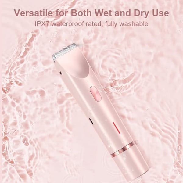 2-i-1 Bikini Trimmer Elektrisk Barbermaskine til Kvinder, Vandtæt, Hårfjerning til Barbering af Ben, Arme, Armhuler, Ansigtsbehandling Pink，Dobbelt Hoved, Type-C pueple