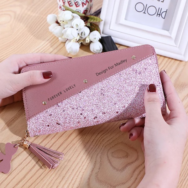 Mode Kvinnors Pu Läder Långa Plånbokstaver Patchwork Glitter Wallet Myntväxling Kvinnliga Plånbokar Flickor Gåvor Helar Allmän 6