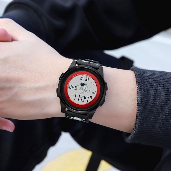Herrar Casual Klockor Minimalistiska Digitala Armbandsur Multifunktionella Elektroniska Klockor Sport Vattentäta Herrklockor Pojk Gummi Armband Svart Röd Black red