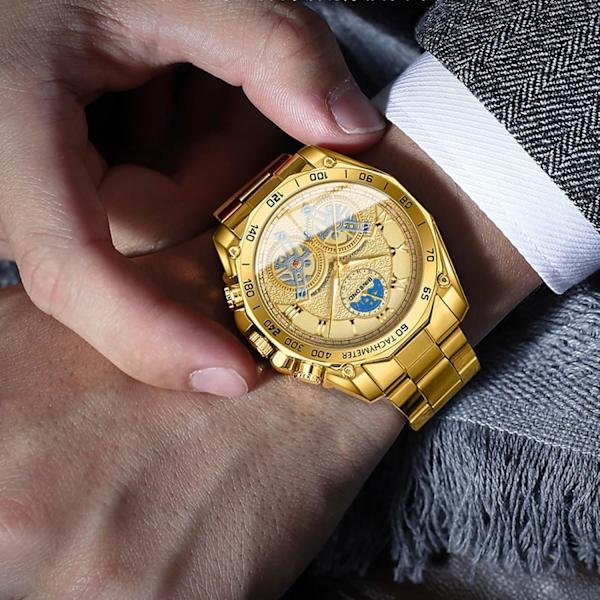 Mænds Kvarts Armbåndsur Fritids Rustfrit Stål Ure Mode Analogt Ur Lysende Dato Kalender Mænds Ur Guld Gold