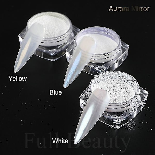 Speil neglepulver pigment perle hvit gni på neglekunst glitterstøv krom aurora blå manikyr holografiske dekorasjoner TrzyZY03 blå