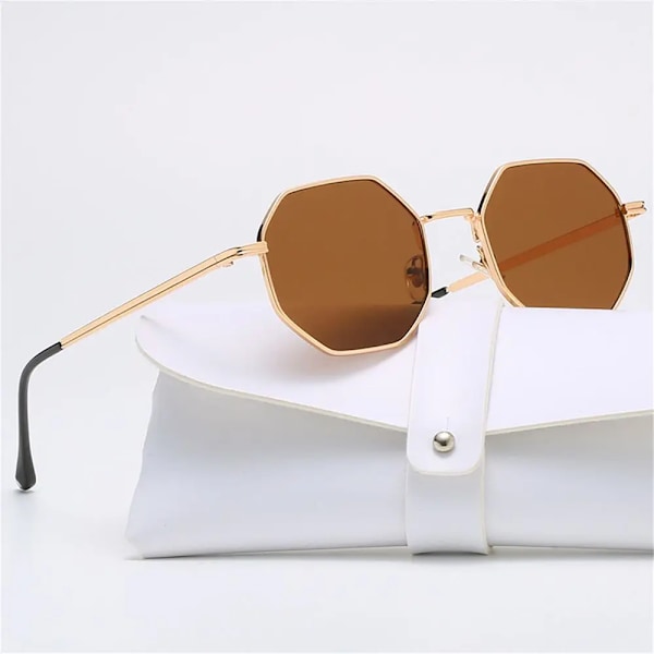 Små firkantede solbriller i retro metall - Vintage solbriller med UV-beskyttelse - Polygon solbriller - Trendy unisex solbriller - Gull-Blå