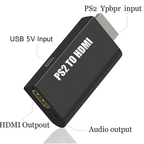 PS2 till HDMI-omvandlaradapter, videoomvandlare PS2-till-hdmi-omvandlare med 3,5 mm ljudutgång för HDtv HDMI-skärm