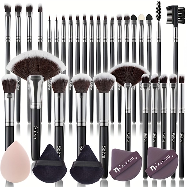 37st komplett sæt med trekantsammetspudderpuff og makeupsvamp - perfekt til begyndere og professionelle makeup-artister Lilla