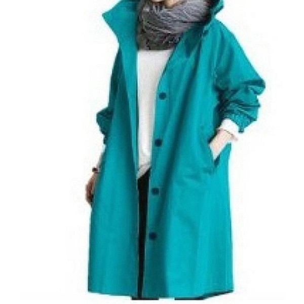 Huva Fickor Långärmad Vindjacka Lös Kjol Midjelång Jacka Brittisk Stil Kvinnor Kläder Solid Höst Tunn Casual Casual Casual Case Vintage Blå M