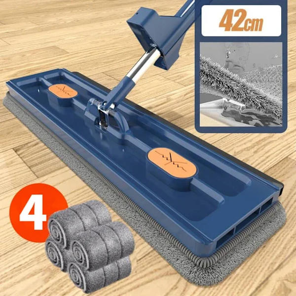 42 cm Suuri Litteä Moppi Ilman Käsinpesua Mikrokuitu Lattia Puristusmoppi Märkä Kuiva Imeytyvä Moppi Kotisiivoukseen Lattia Laatta Työkalu 4 Liinaa