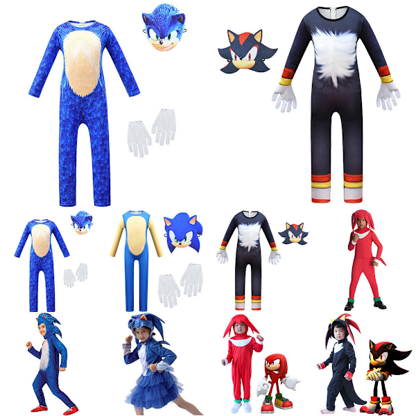 Sonic The Hedgehog Cosplay Halloween Kostume til børn Drenge Piger Jumpsuit + Maske + Handsker 7-8 år = EU 122-128 Jumpsuit + Mask + Handskar 7-8 år = EU 122-128