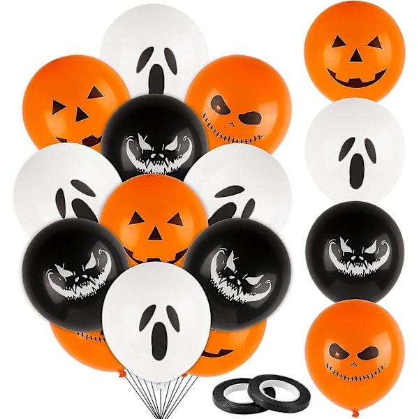 Hurmaava 24-osainen Halloween-setti: Oranssi Valkoinen Musta 12\" Lateksi