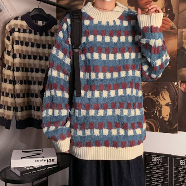 2023 Vår Och Höst Höghalsade Tröja Mäns Lös Höst Och Vinter Trender Hong Kong Style Pars Swee Coat Män Dark Blue XL