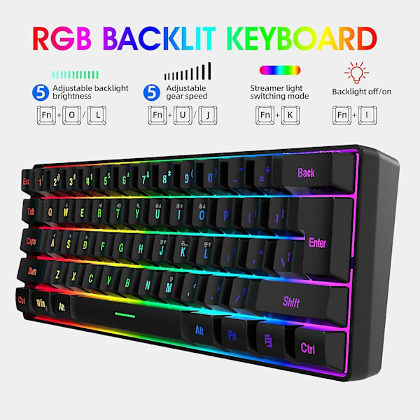 RGB-bakbelyst ultrakompakt minitangentbord, vattentätt litet kompakt för PC/Mac-spelare, resor (svart)