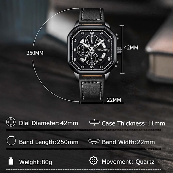 Herreure Fashion Multifunktionelt Armbåndsur Chronograph Lysende Ur Mænd Rustfrit Stål Herreure Kvadratisk Fritidsur Sort B Black B