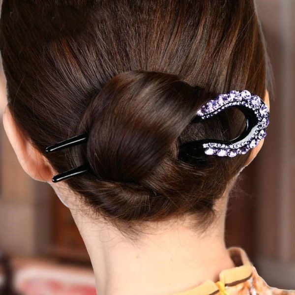 CQBB 2 delar U-form hårgaffel Elegant hårspänne Kam Strass Dekorativa hårnålar Stick Mode hårtillbehör för kvinnor Bullar