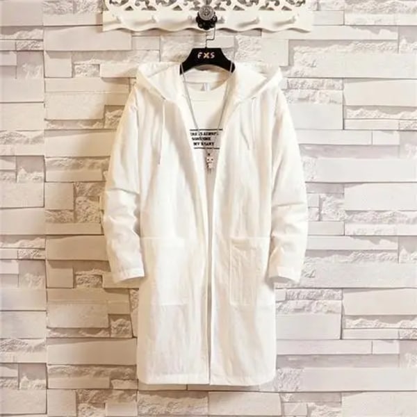 Mäns Vår / Sommarhuggade Medellängd Trench Coat Loose-Fit Trendy Mångsidig Sun Skydd Jacka WHITE S